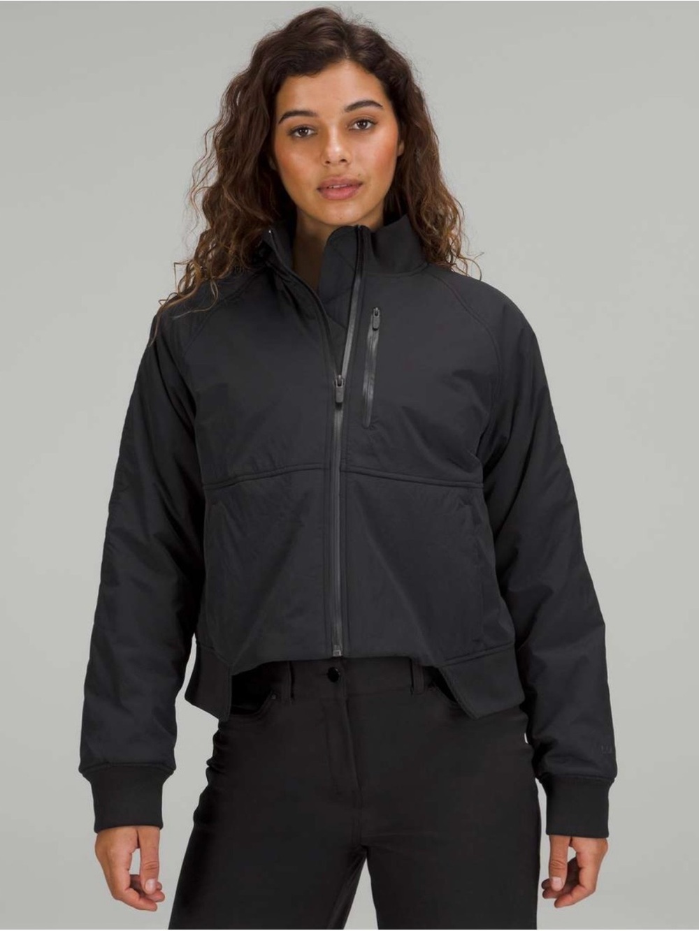 Lululemon Short Insulated Bomber Full Zip Jacket Water Repellent in Black Size 8